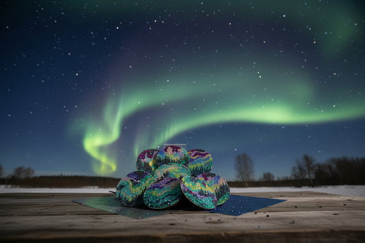 Great Colorful Aurora Borealis (8pcs) Coaster set with Metal Stand