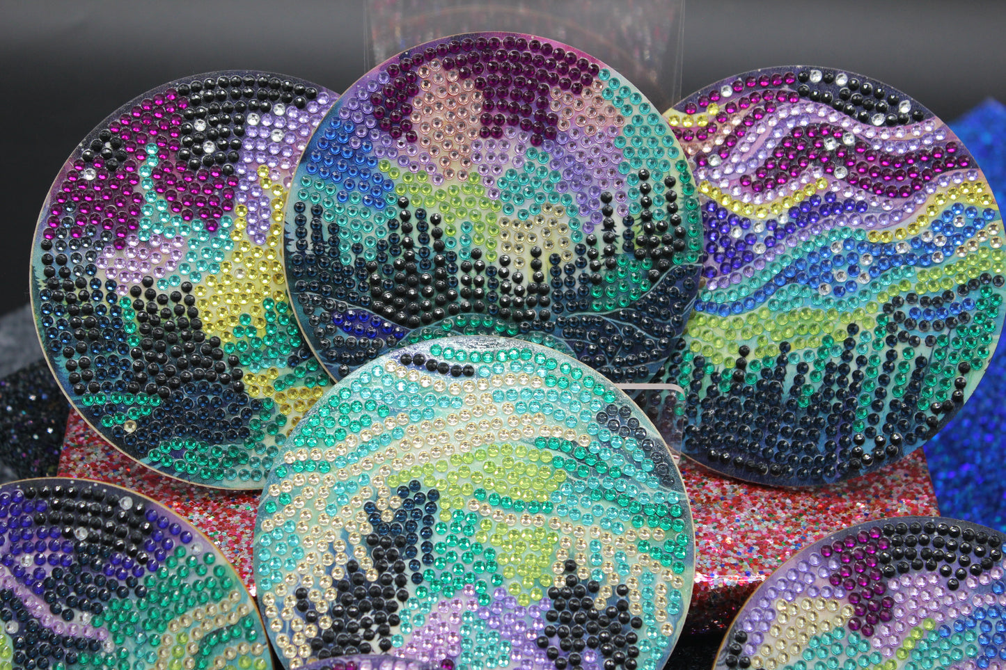 Great Colorful Aurora Borealis (8pcs) Coaster set with Metal Stand