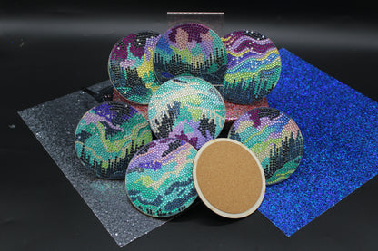 Great Colorful Aurora Borealis (8pcs) Coaster set with Metal Stand