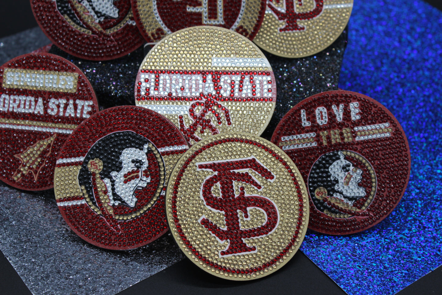 NCAA ACC Florida State Seminoles Diamond Art Coaster Set (8) Pieces and Wire Stand