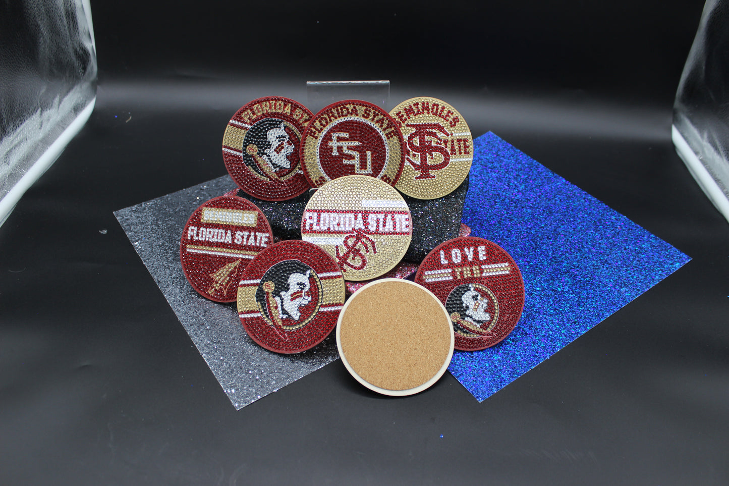 NCAA ACC Florida State Seminoles Diamond Art Coaster Set (8) Pieces and Wire Stand