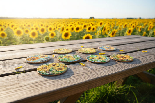 Great Colorful Flowers and Butterflies (8pcs) Coaster set with Metal Stand