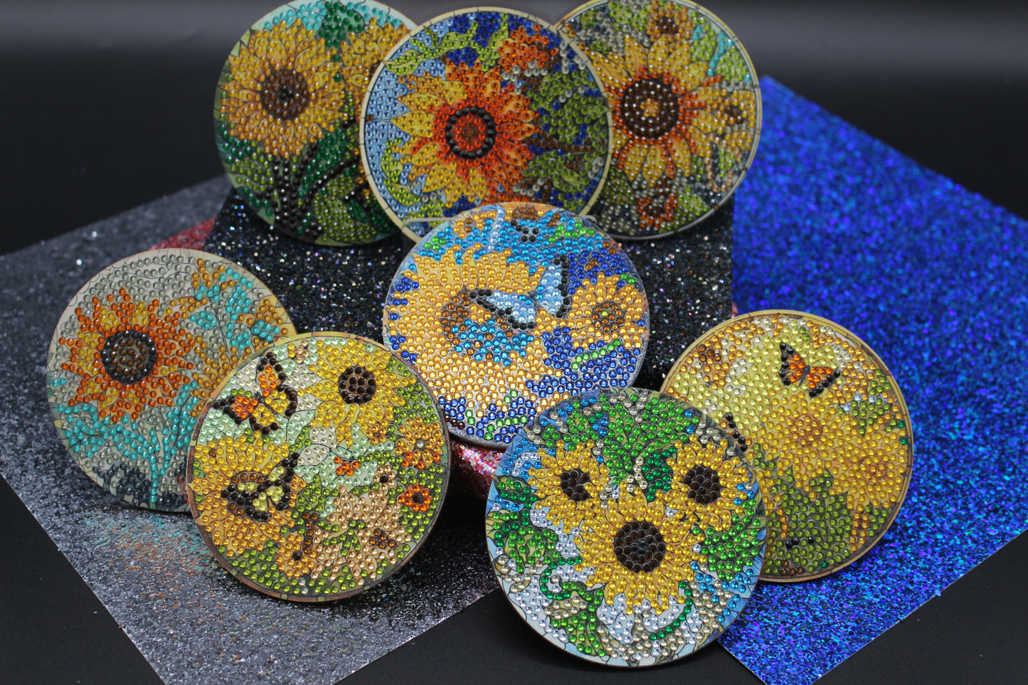 Great Colorful Flowers and Butterflies (8pcs) Coaster set with Metal Stand