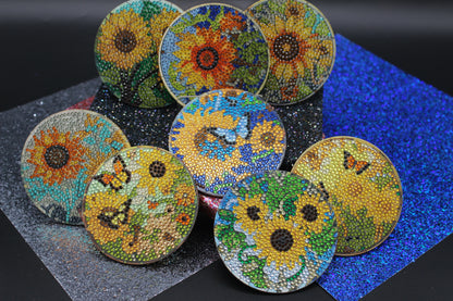 Great Colorful Flowers and Butterflies (8pcs) Coaster set with Metal Stand