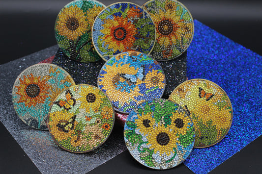 Great Colorful Flowers and Butterflies (8pcs) Coaster set with Metal Stand