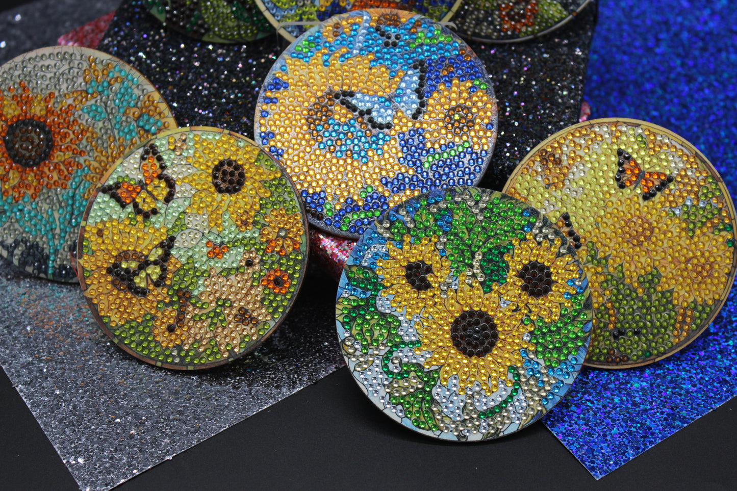 Great Colorful Flowers and Butterflies (8pcs) Coaster set with Metal Stand