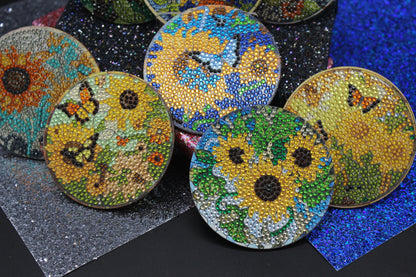 Great Colorful Flowers and Butterflies (8pcs) Coaster set with Metal Stand