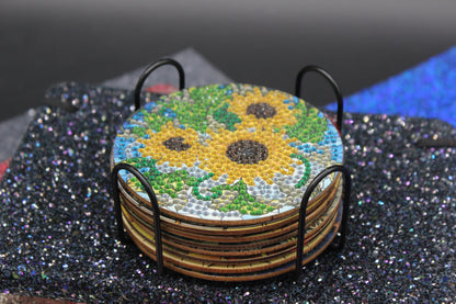 Great Colorful Flowers and Butterflies (8pcs) Coaster set with Metal Stand