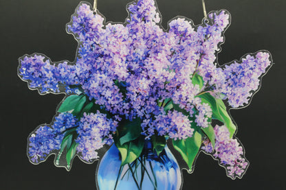 Beautifully Colored Hanging Diamond Art Suncatcher Blue Case full of Purple Flowers