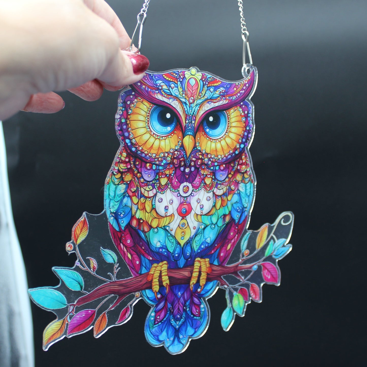 Multi Colored Hanging Diamond Art Suncatcher Small Majestic Owl
