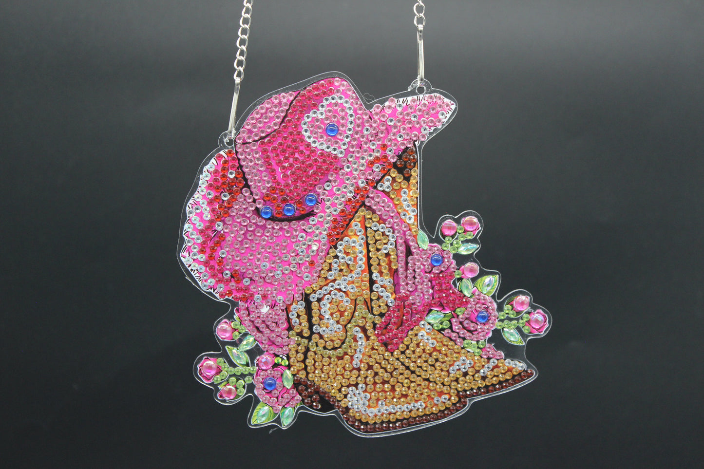 Beautifully Colored Hanging Diamond Art Suncatcher with Pink Cowboy Hat and Sparkly Boots