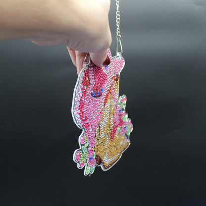 Beautifully Colored Hanging Diamond Art Suncatcher with Pink Cowboy Hat and Sparkly Boots