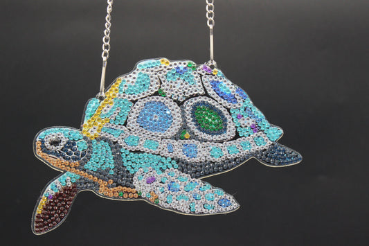 Beautifully Colored Hanging Diamond Art Suncatcher of a Sea Turtle