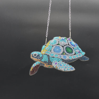 Beautifully Colored Hanging Diamond Art Suncatcher of a Sea Turtle