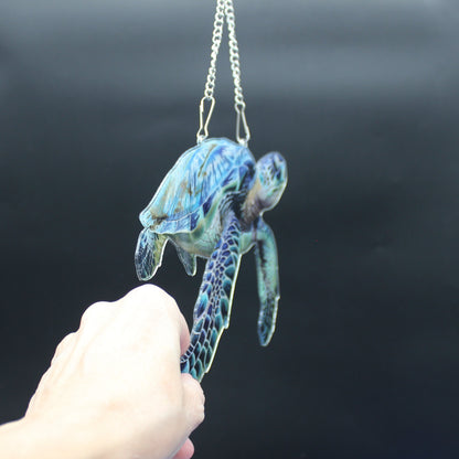 Beautifully Colored Hanging Diamond Art Suncatcher of a Sea Turtle with Blue Shell