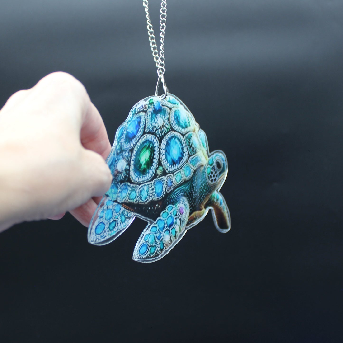 Beautifully Colored Hanging Diamond Art Suncatcher of a Sea Turtle with with Multi Colored Shell