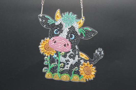 Multi Colored Hanging Diamond Art Suncatcher Small Cut Cow
