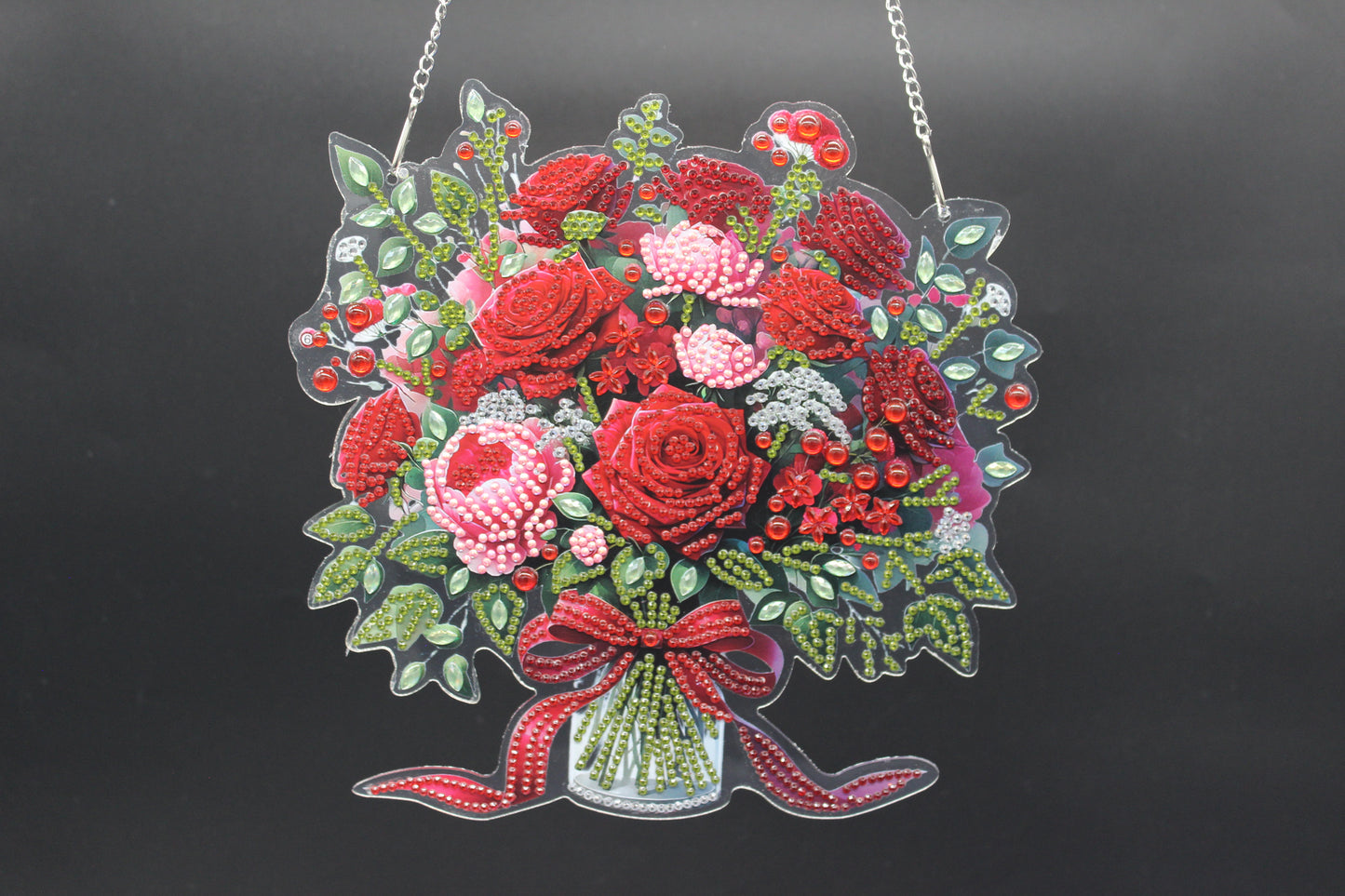 Beautifully Hanging Diamond Art Suncatcher of Bouquet of Multi colored Flowers