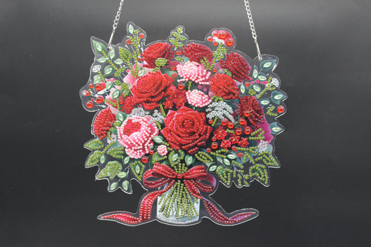 Beautifully Hanging Diamond Art Suncatcher of Bouquet of Multi colored Flowers