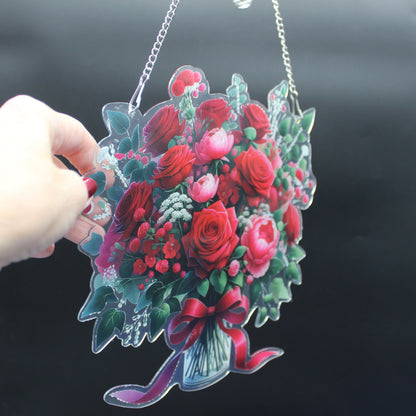 Beautifully Hanging Diamond Art Suncatcher of Bouquet of Multi colored Flowers