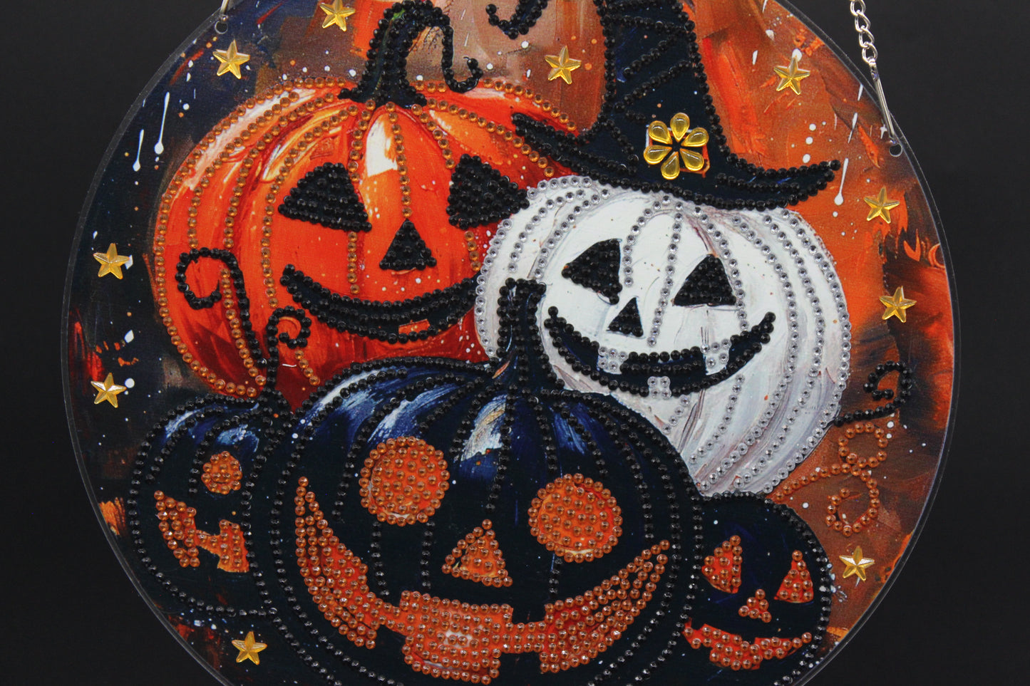 Diamond Art Hanging pendant with multi colored Jack O'Lanterns