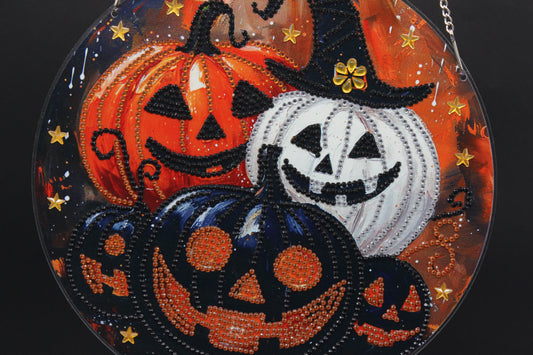 Diamond Art Hanging pendant with multi colored Jack O'Lanterns