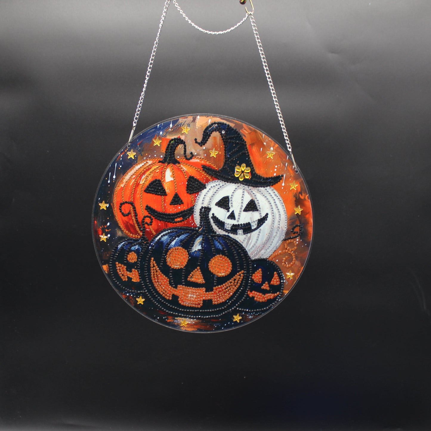 Diamond Art Hanging pendant with multi colored Jack O'Lanterns