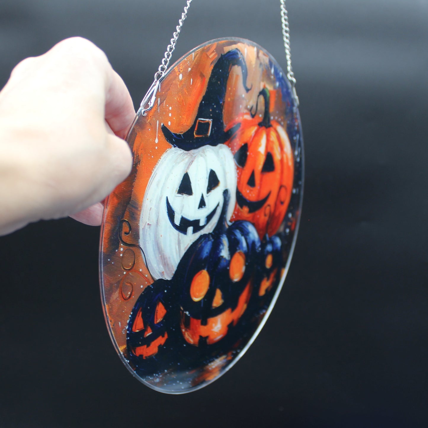 Diamond Art Hanging pendant with multi colored Jack O'Lanterns