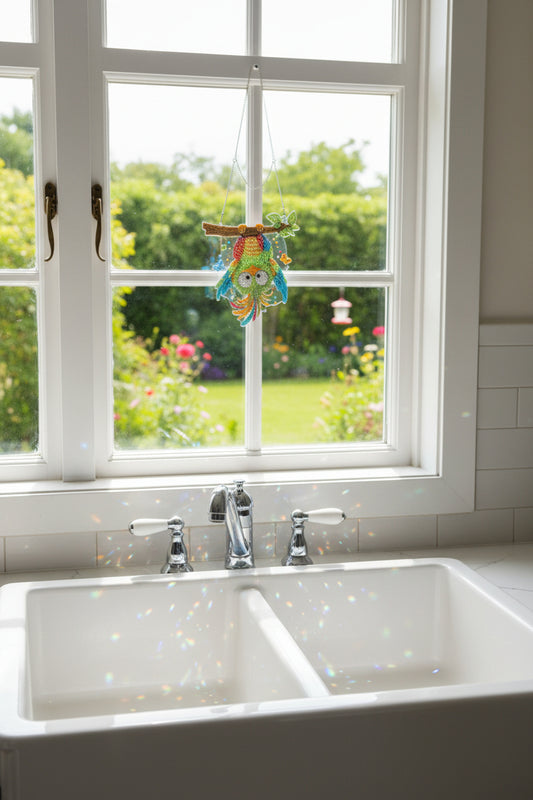 Dammit Bird Suncatcher acting Goofy hanging upside down making you smile