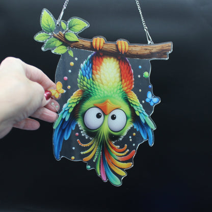 Dammit Bird Suncatcher acting Goofy hanging upside down making you smile