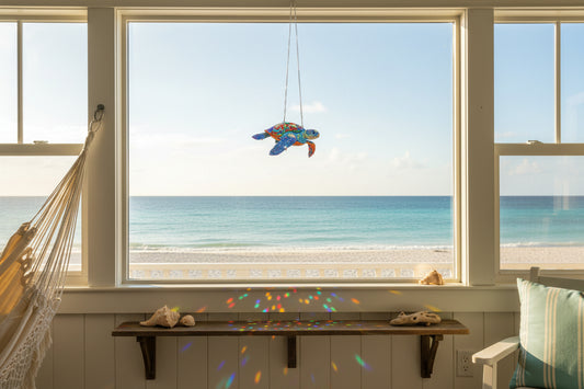 Beautifully Colored Hanging Diamond Art Suncatcher of a Sea Turtle with Multi Colored Shell