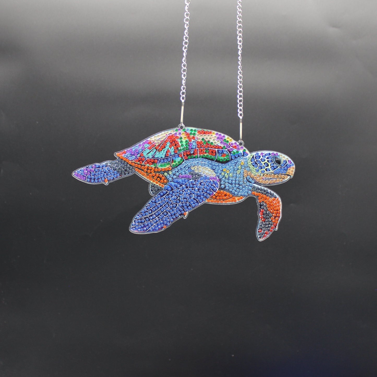 Beautifully Colored Hanging Diamond Art Suncatcher of a Sea Turtle with Multi Colored Shell