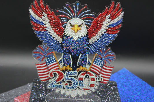 USA 250 Birthday TableTop Diamond Art with Red White and Blue Eagle