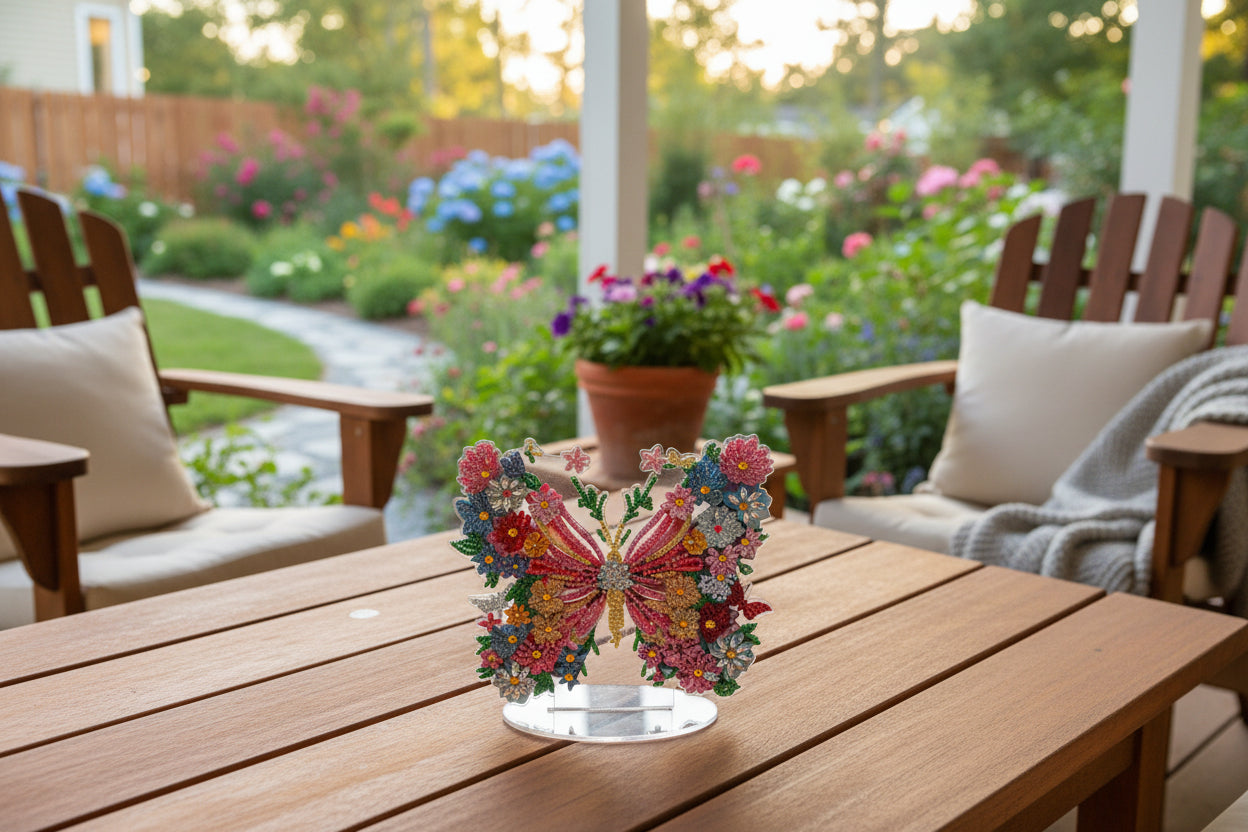 Beautiful Multi Colored Butterfly and Small Colorful Flowers
