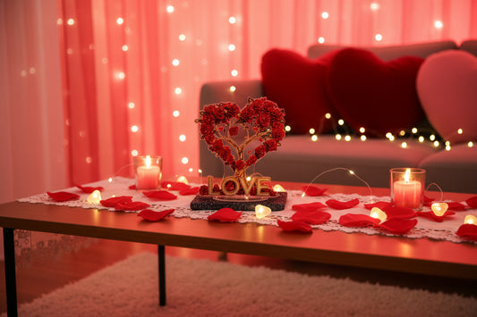Beautiful Diamond Art Table Topper with Red Roses Formed in the Shape of a Heart