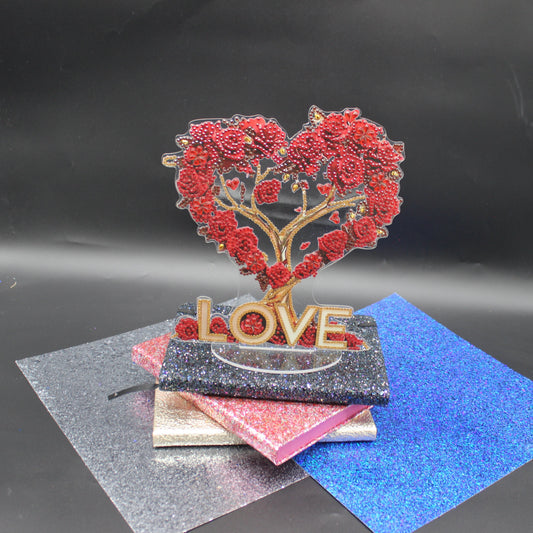 Beautiful Diamond Art Table Topper with Red Roses Formed in the Shape of a Heart