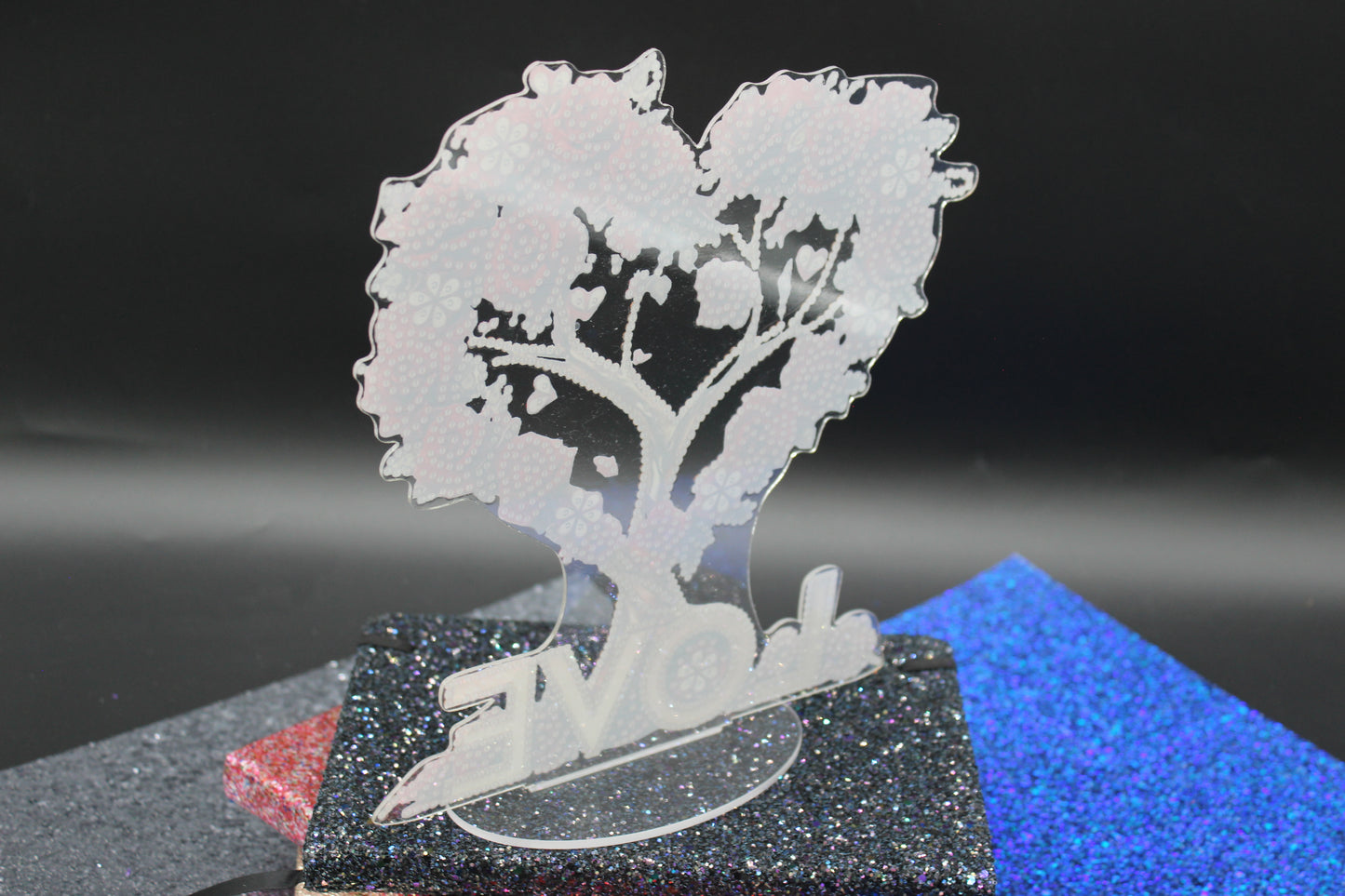 Beautiful Diamond Art Table Topper with Red Roses Formed in the Shape of a Heart