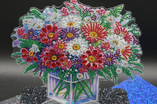 Beautiful Diamond Art Table Topper with Bouquet of Multi Colored Flowers