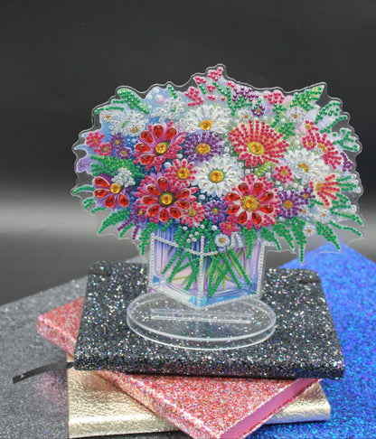 Beautiful Diamond Art Table Topper with Bouquet of Multi Colored Flowers