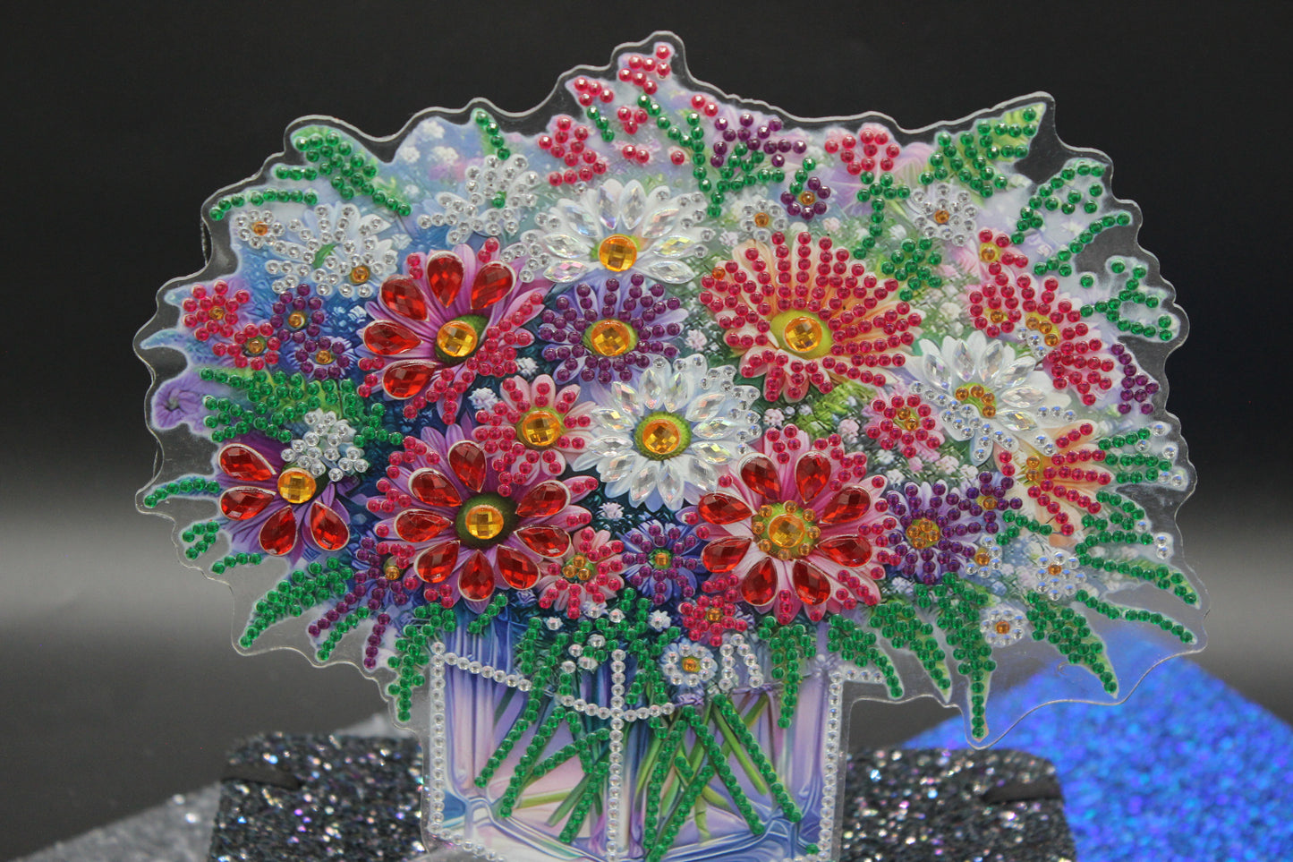 Beautiful Diamond Art Table Topper with Bouquet of Multi Colored Flowers
