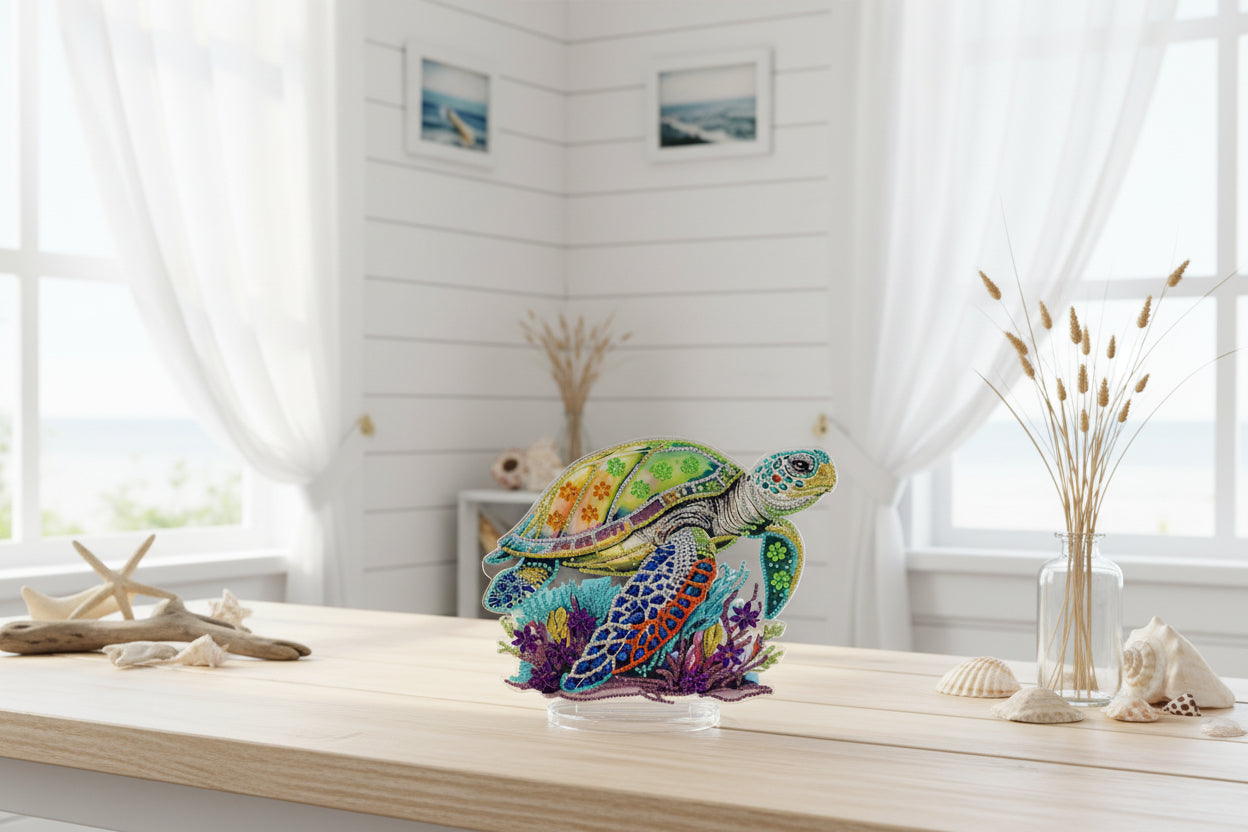 Diamond Art Table Topper Sea Turtle with multi colored shell