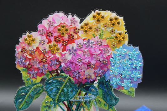 Beautiful Diamond Art Table Topper with Vase of Multi Colored Flowers