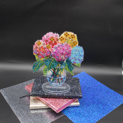 Beautiful Diamond Art Table Topper with Vase of Multi Colored Flowers