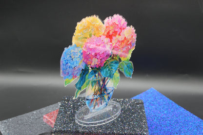 Beautiful Diamond Art Table Topper with Vase of Multi Colored Flowers