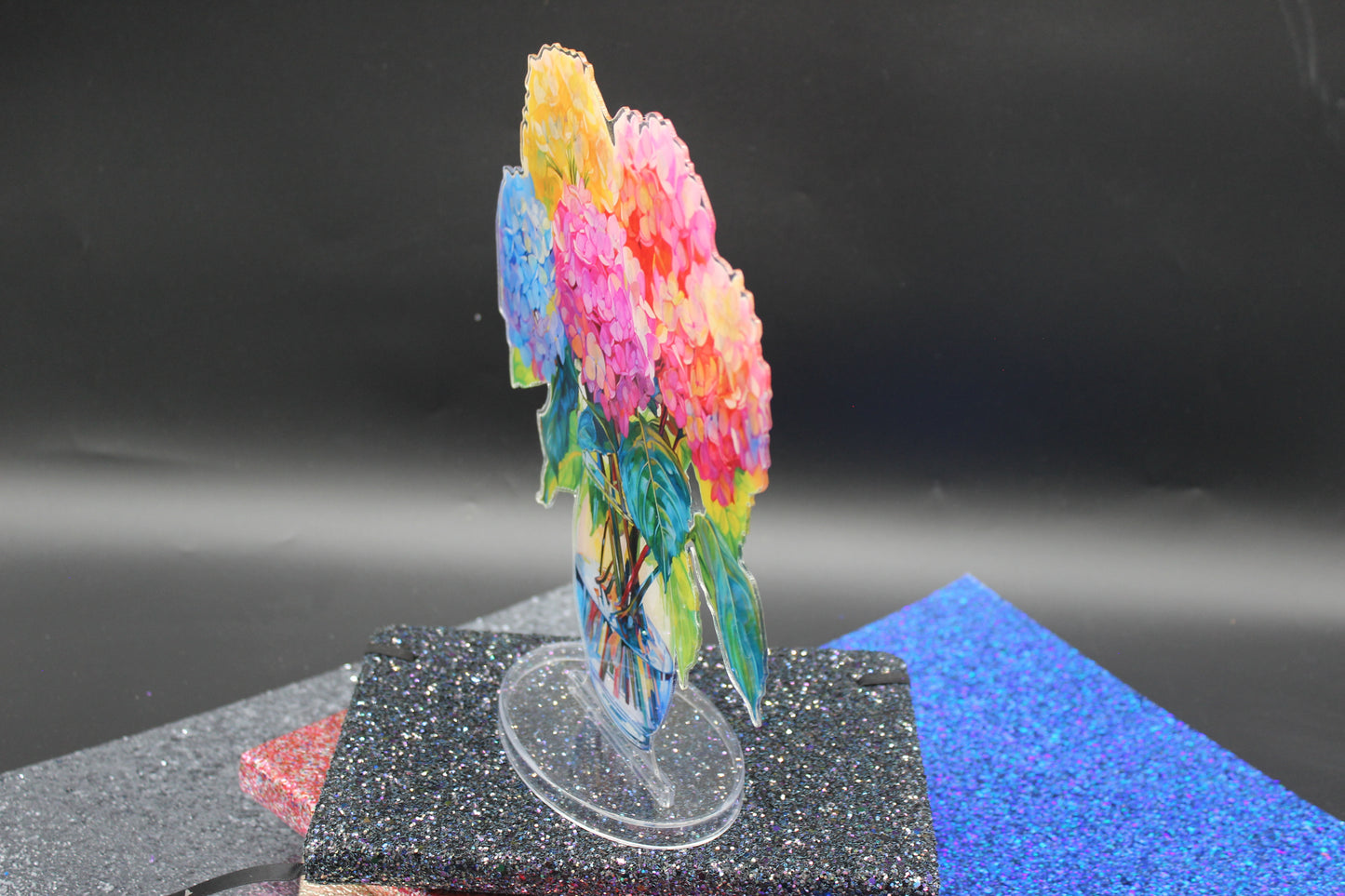 Beautiful Diamond Art Table Topper with Vase of Multi Colored Flowers