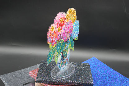 Beautiful Diamond Art Table Topper with Vase of Multi Colored Flowers