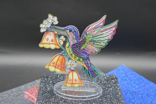 Cutest Little Diamond Art Table Topper featuring a Hummingbird with Yellow Bell Flowers