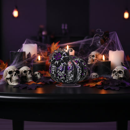 Diamond Art Table Topper featuring a Black Pumpkin and orange accents