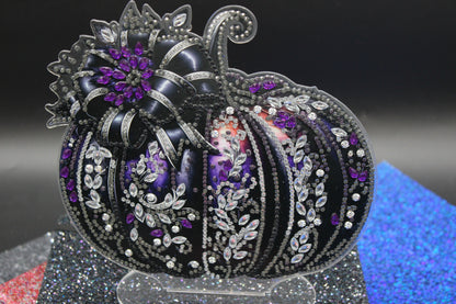 Diamond Art Table Topper featuring a Black Pumpkin and orange accents