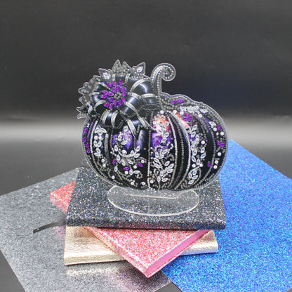 Diamond Art Table Topper featuring a Black Pumpkin and orange accents